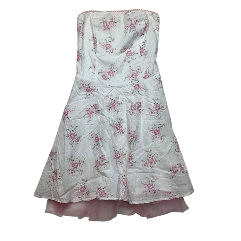 Ruby Rox juniors 5 small white pink floral strapless dress glitter y2k princess